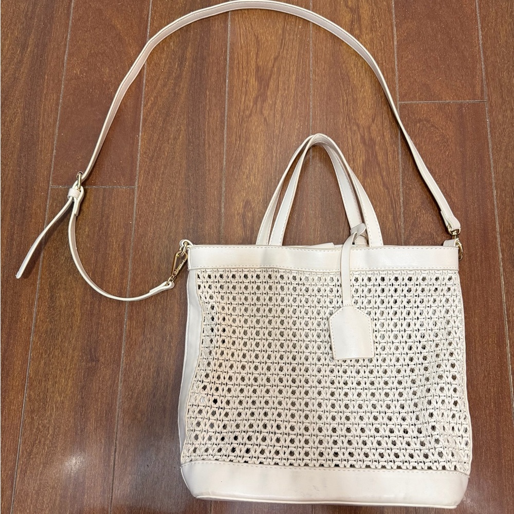 JustFab Cream Woven Tote Bag